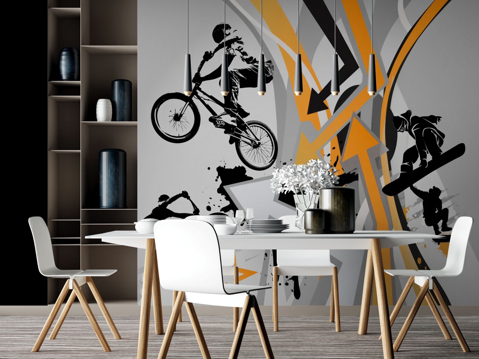 Fototapet tinerii merg pe bicicletă și skateboard