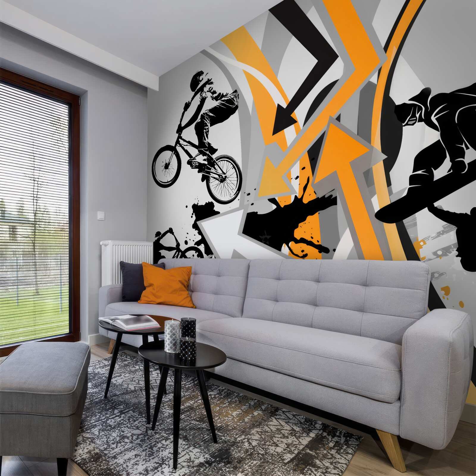 Fototapet tinerii merg pe bicicletă și skateboard