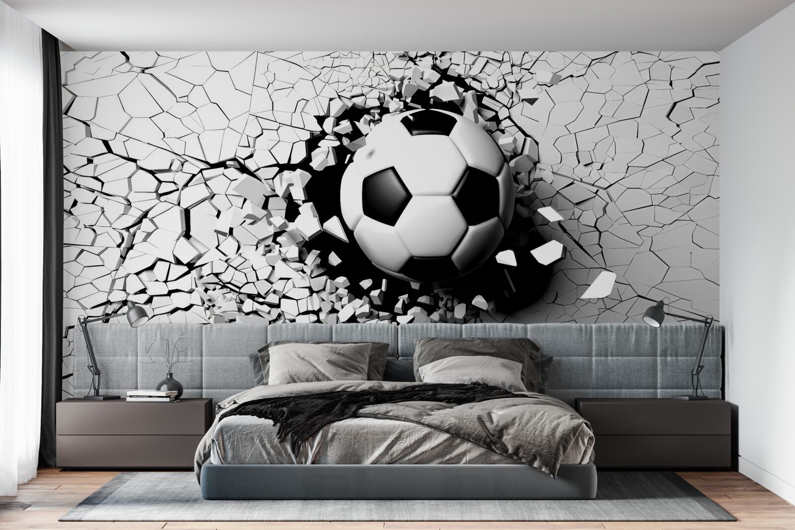 Fototapet fotbalul zboară prin barieră