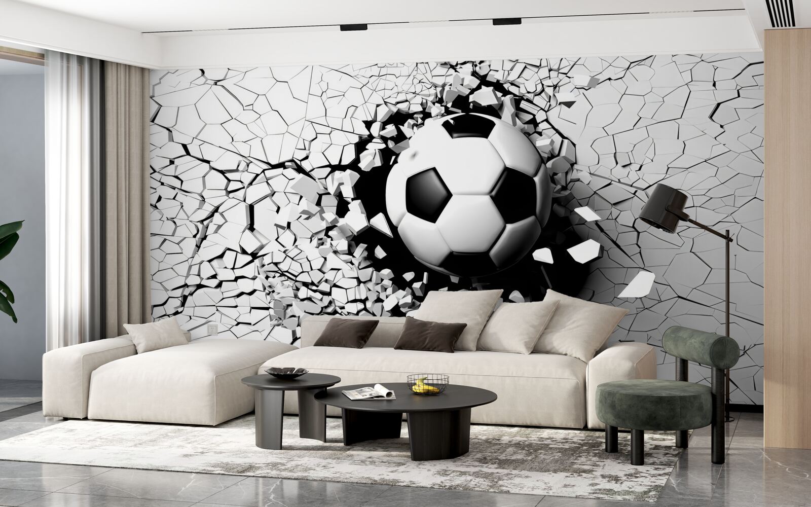 Fototapet fotbalul zboară prin barieră