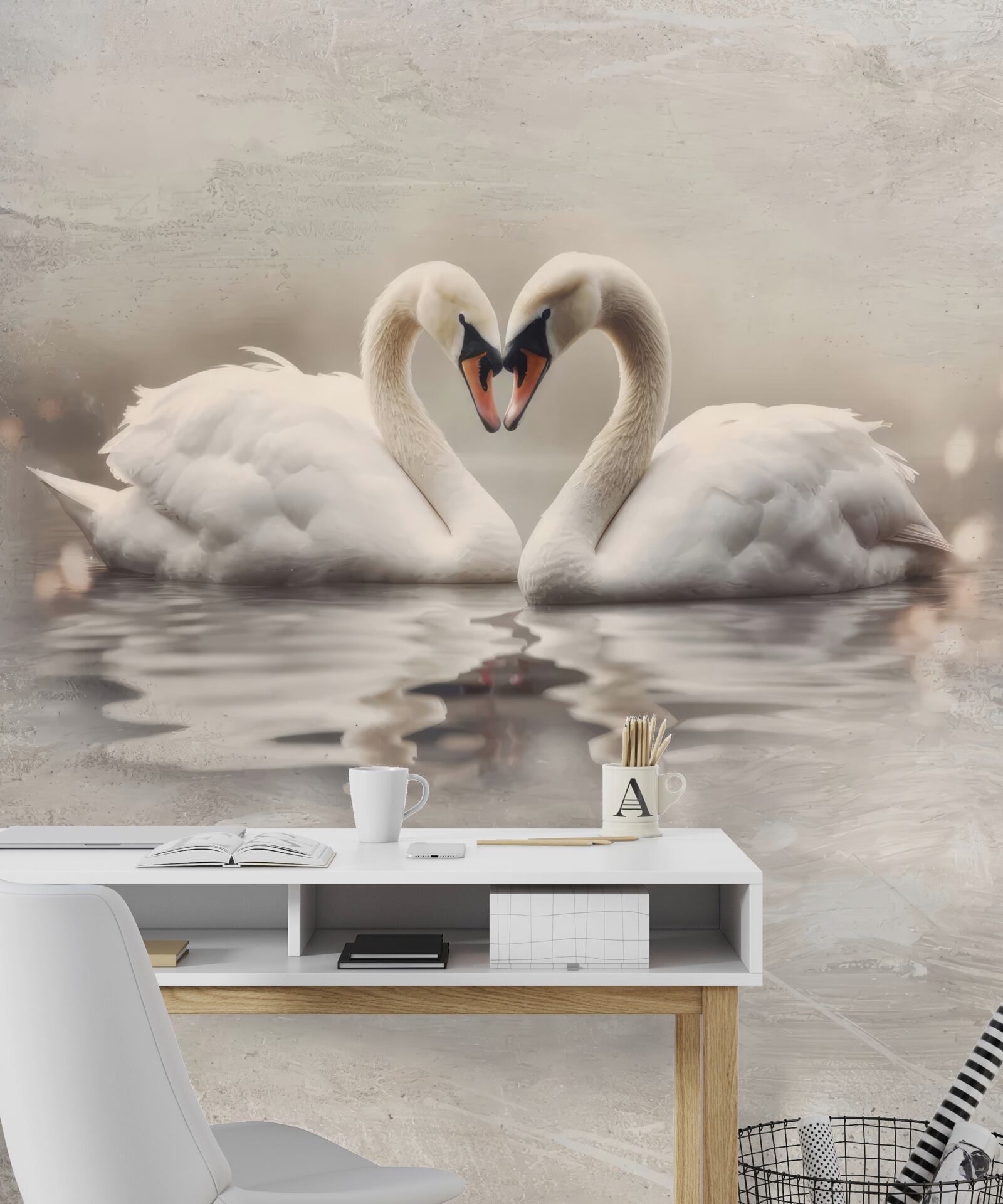 Fototapet o pereche de lebede albe ca zăpada