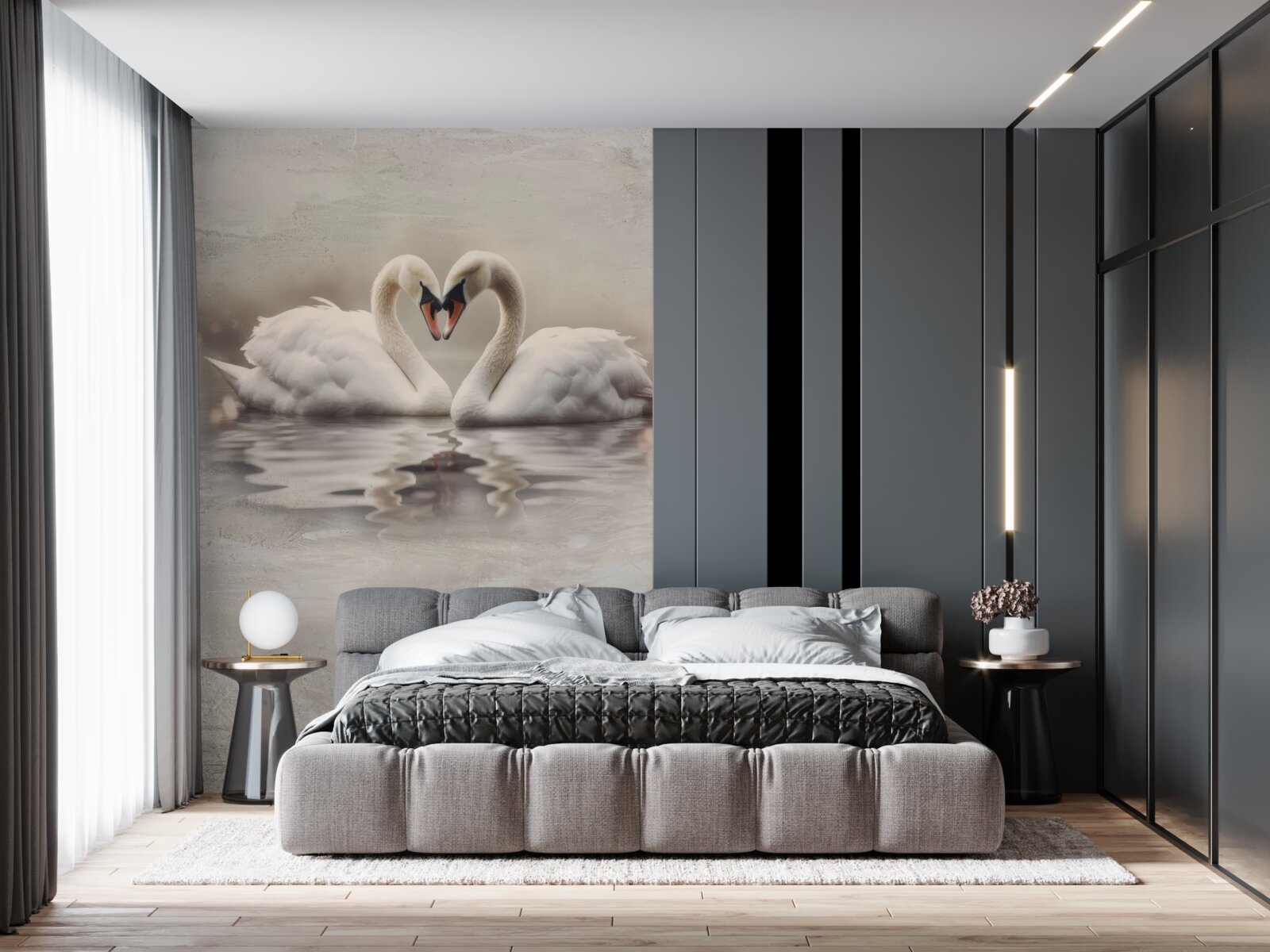 Fototapet o pereche de lebede albe ca zăpada