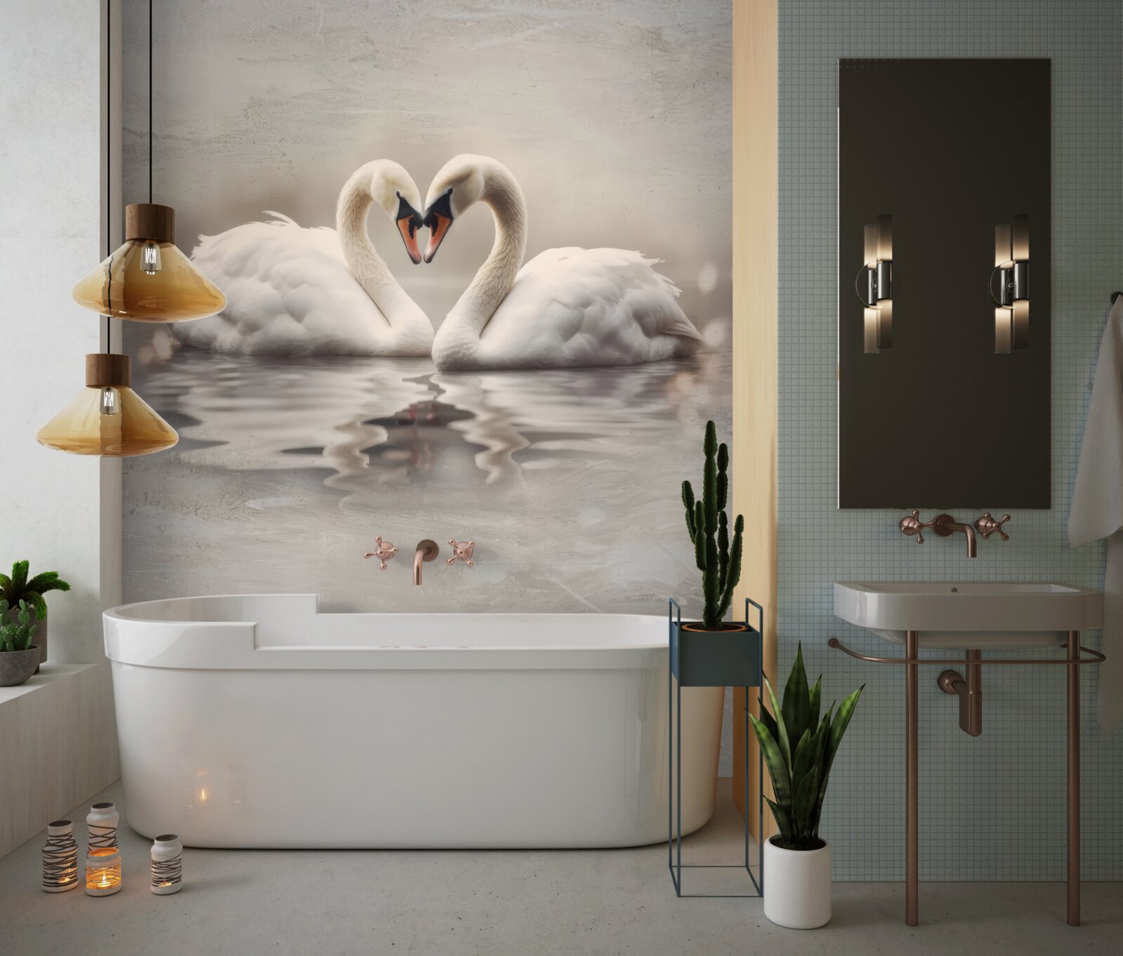 Fototapet o pereche de lebede albe ca zăpada