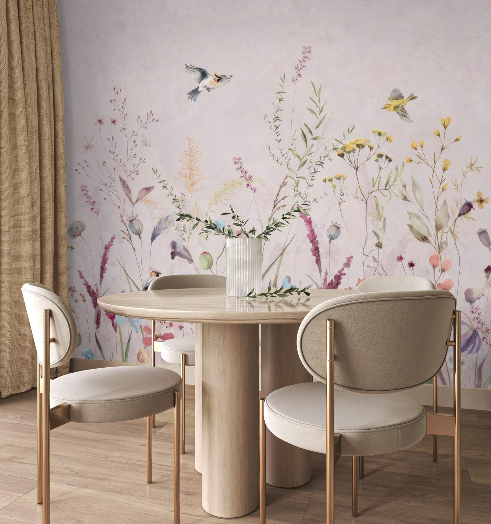 Fototapet flori și păsări