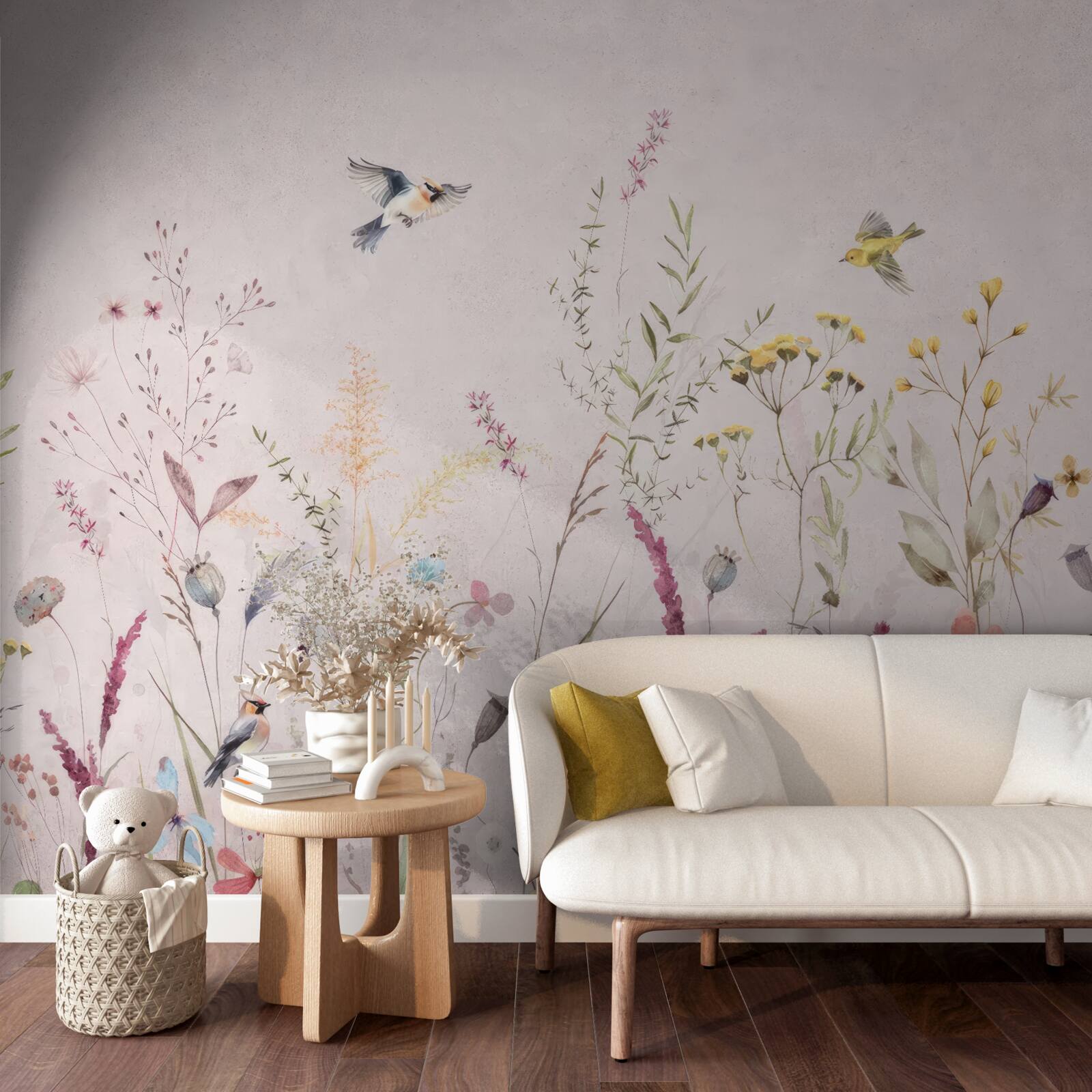 Fototapet flori și păsări