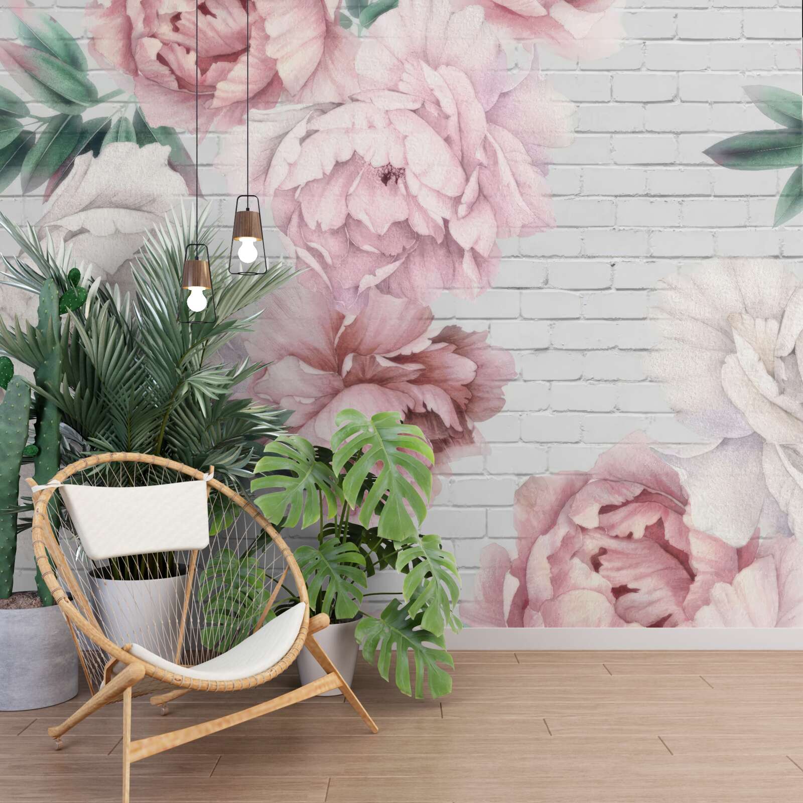 Fototapet bujori în flori roz și albe