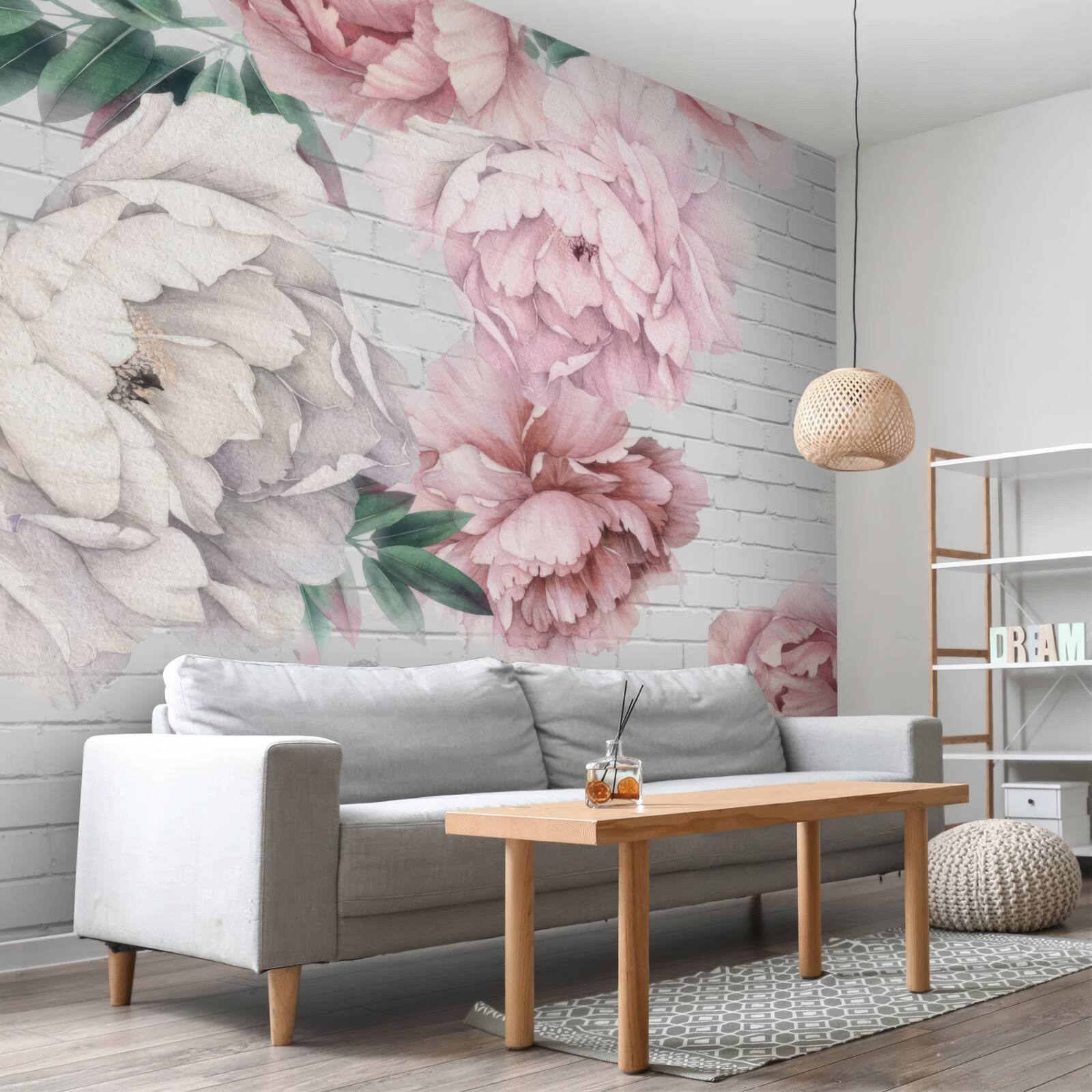 Fototapet bujori în flori roz și albe