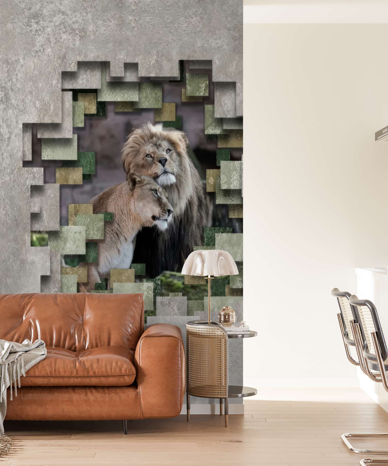 Fototapet leu și leoaică uniți