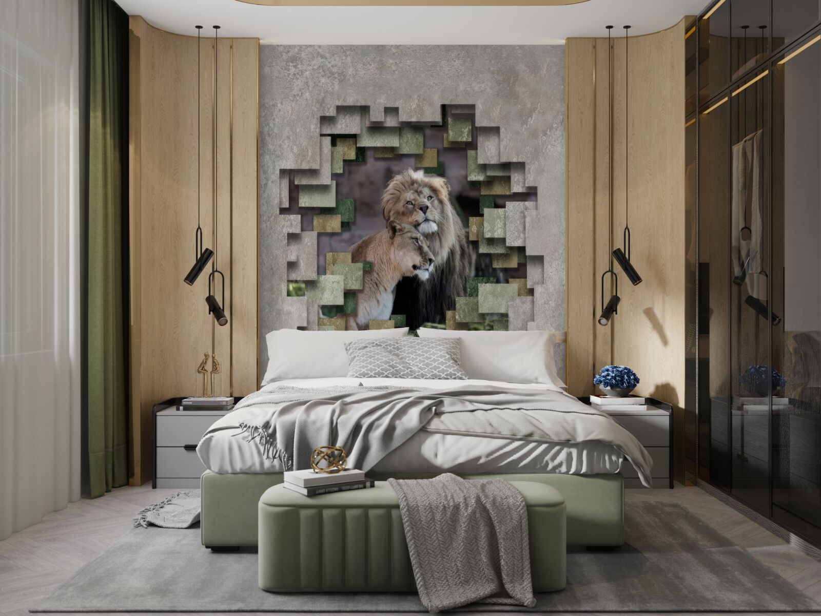 Fototapet leu și leoaică uniți