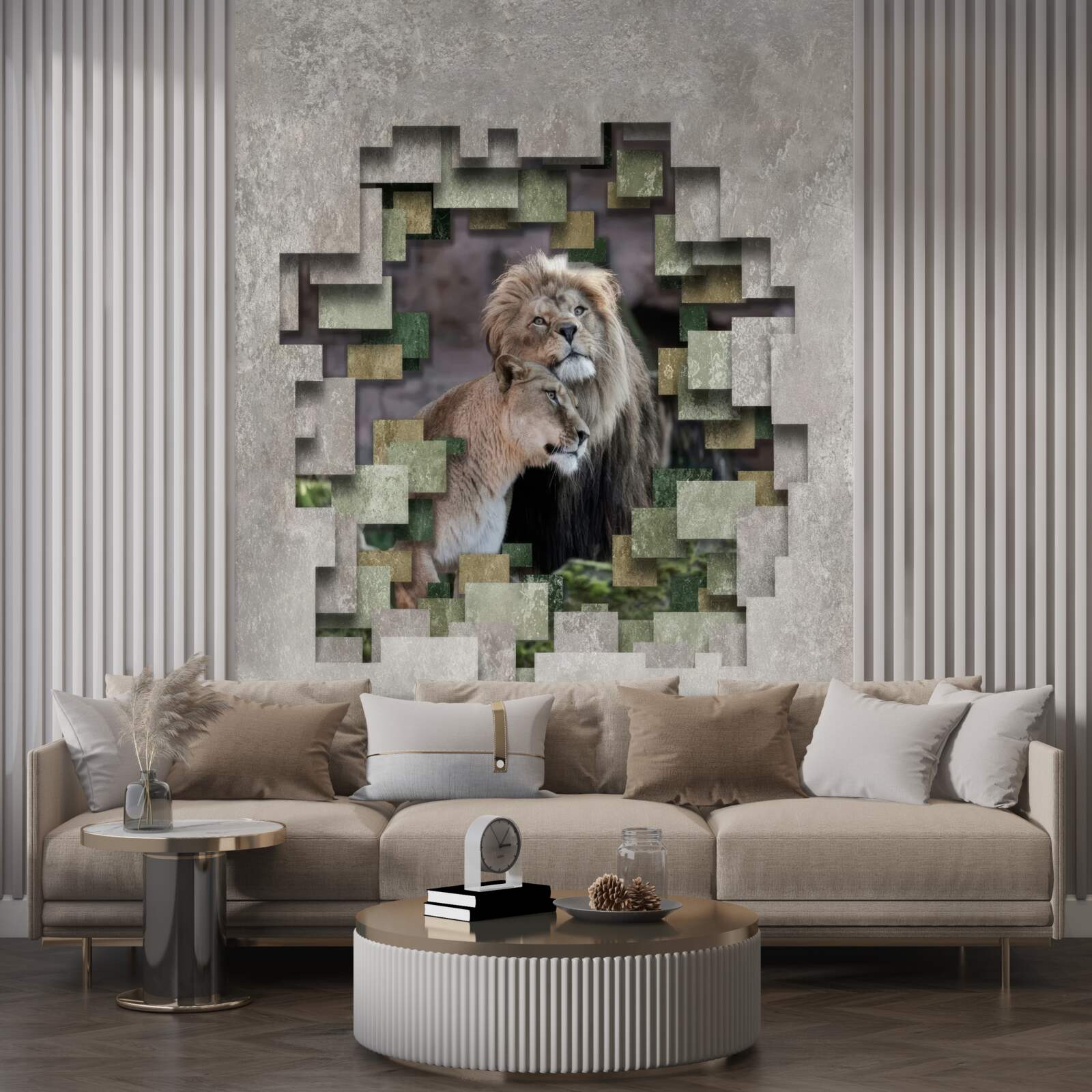 Fototapet leu și leoaică uniți