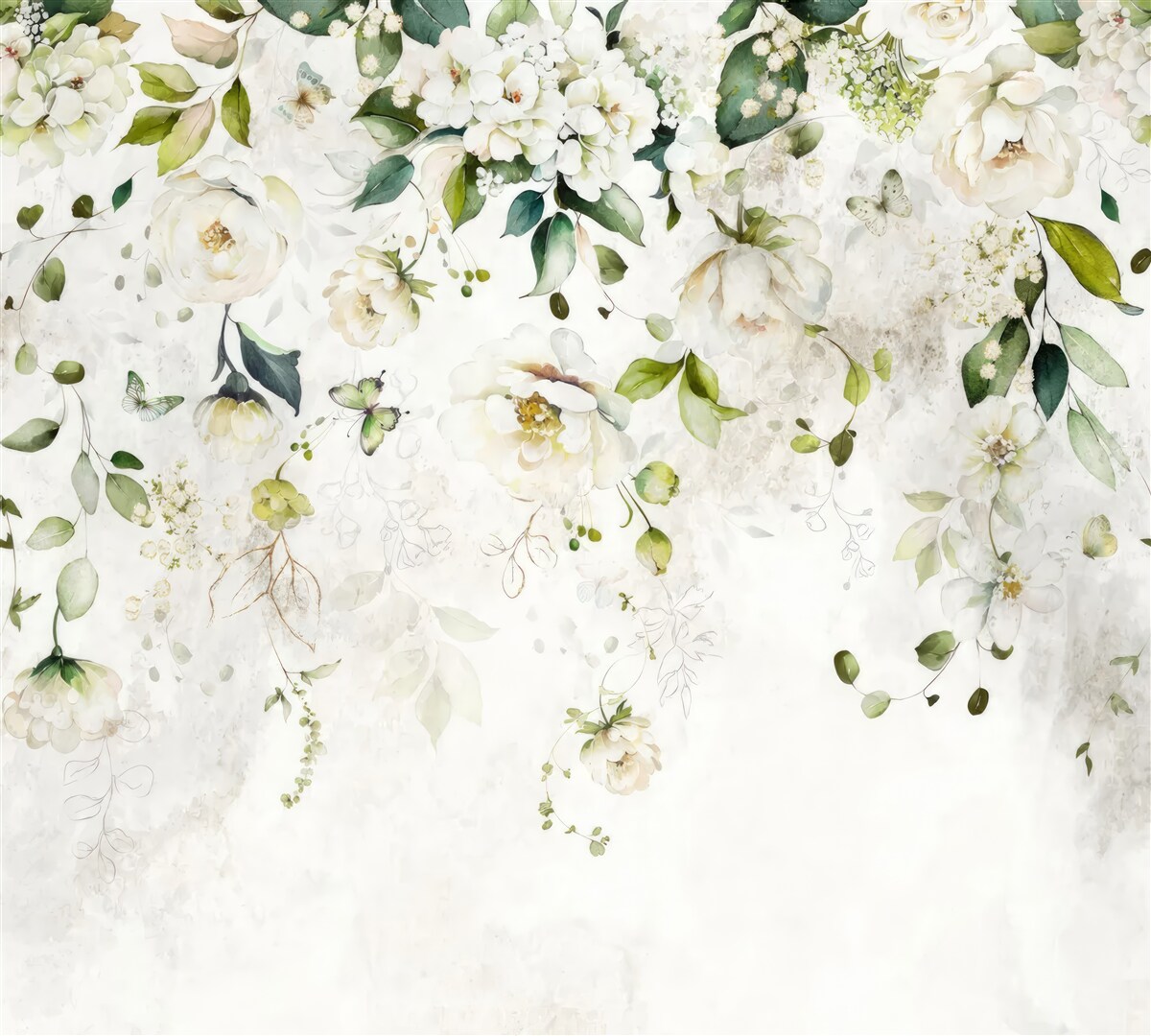 Fototapet ramuri decorate cu flori albe atârnă