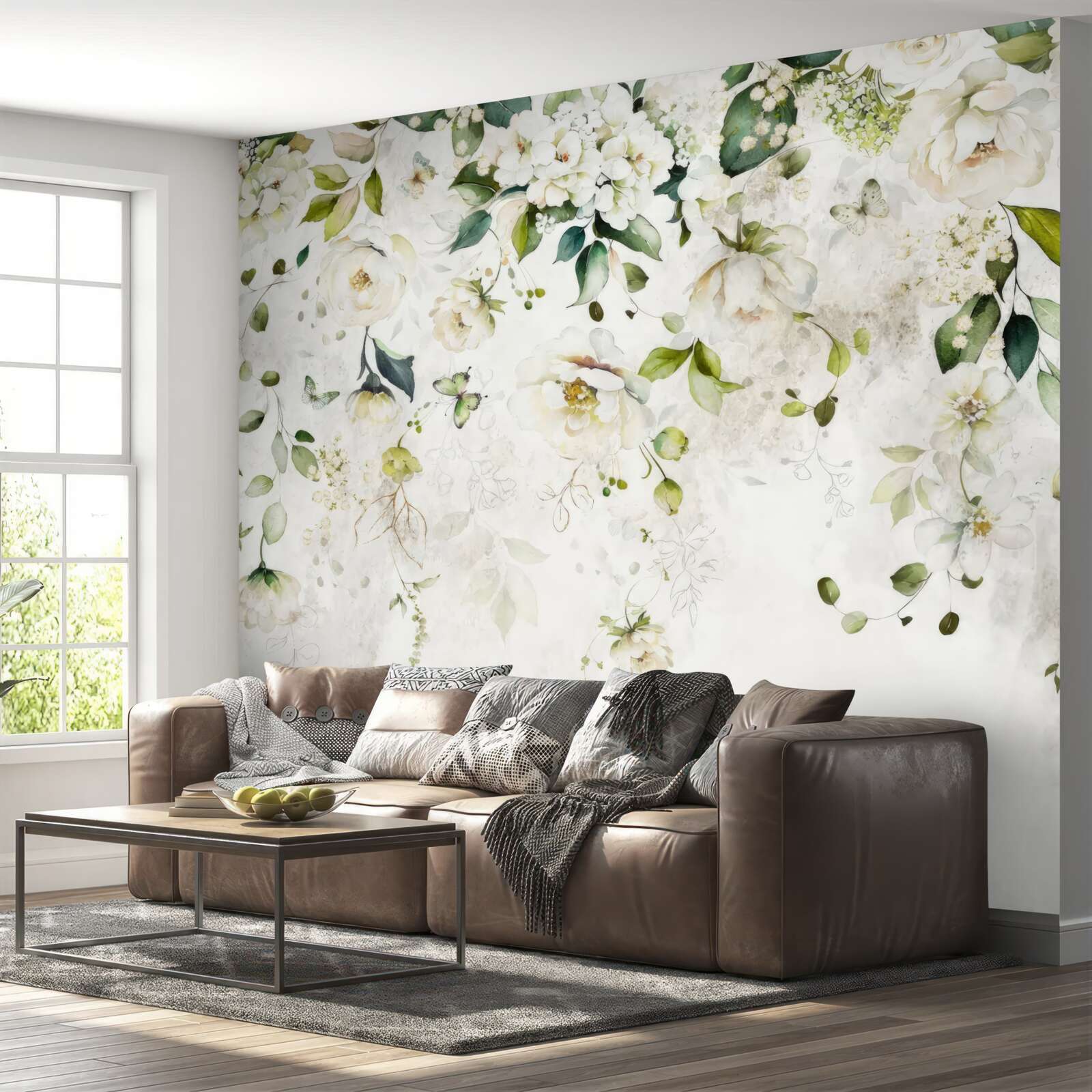 Fototapet ramuri decorate cu flori albe atârnă