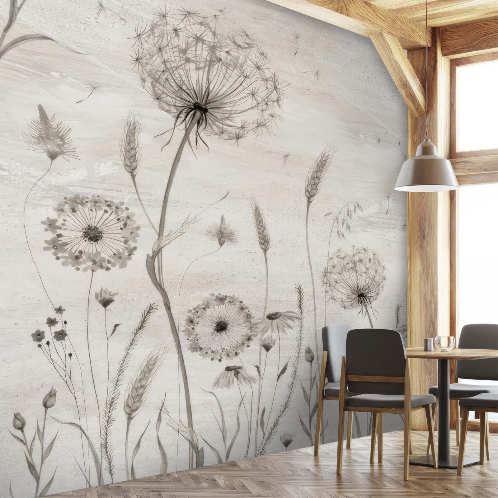 Fototapet păpădie și grâu urechi ilustrare