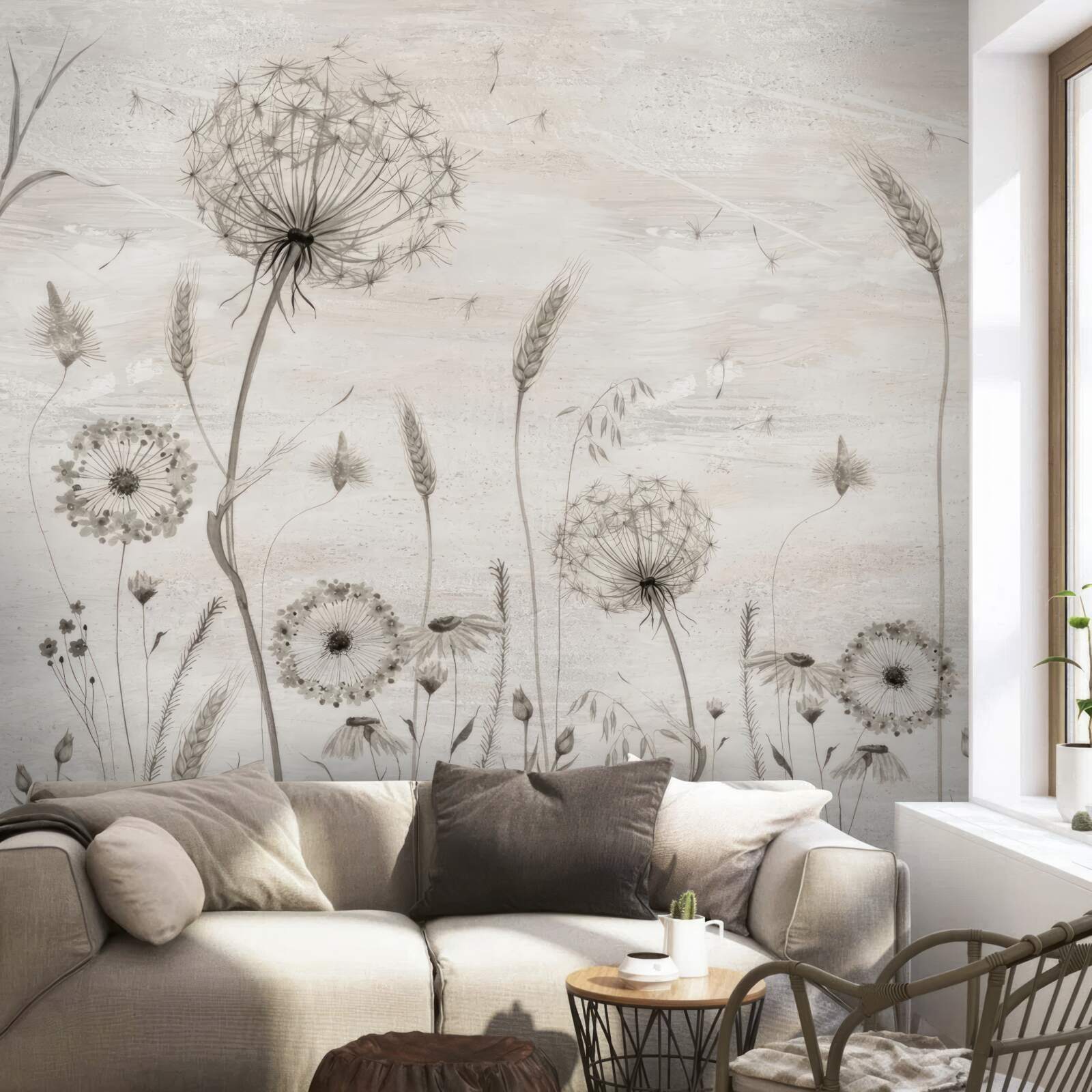 Fototapet păpădie și grâu urechi ilustrare