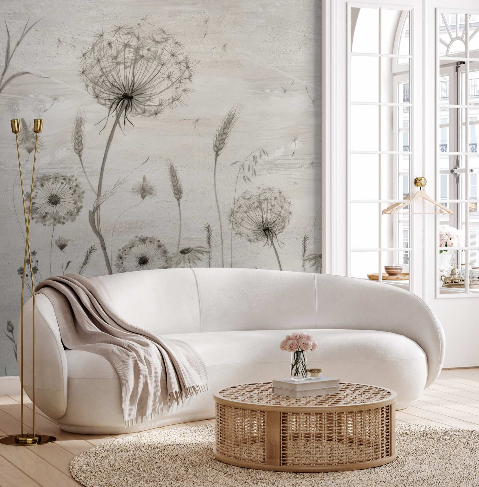 Fototapet păpădie și grâu urechi ilustrare