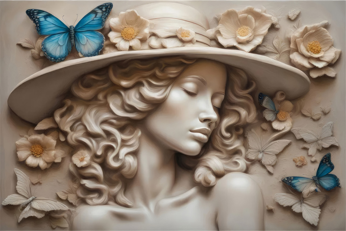 Fototapet fată cu pălărie și ochii închiși