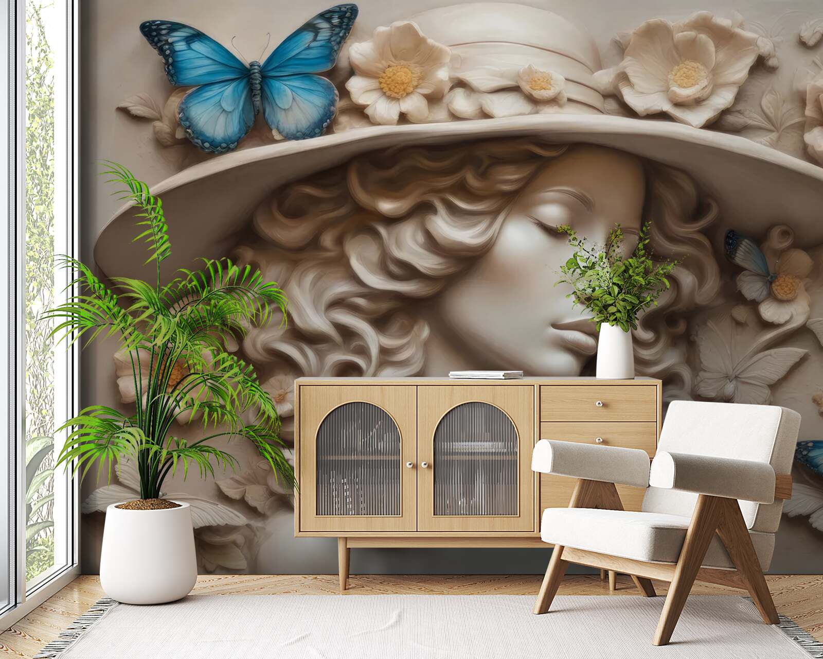 Fototapet fată cu pălărie și ochii închiși