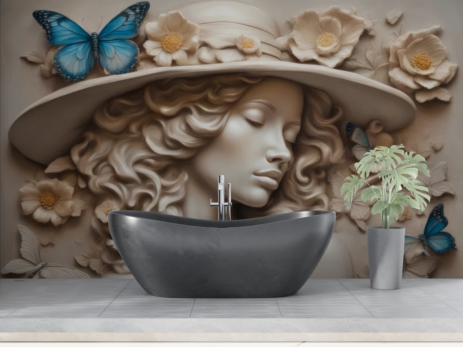 Fototapet fată cu pălărie și ochii închiși