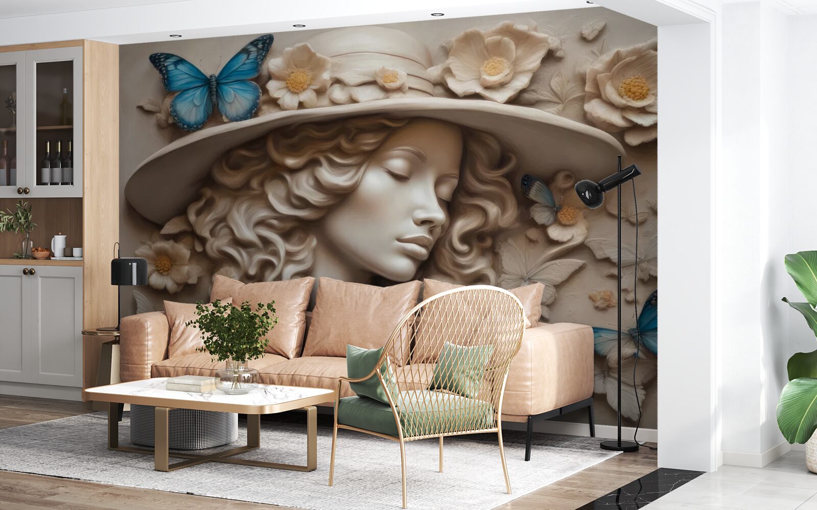 Fototapet fată cu pălărie și ochii închiși