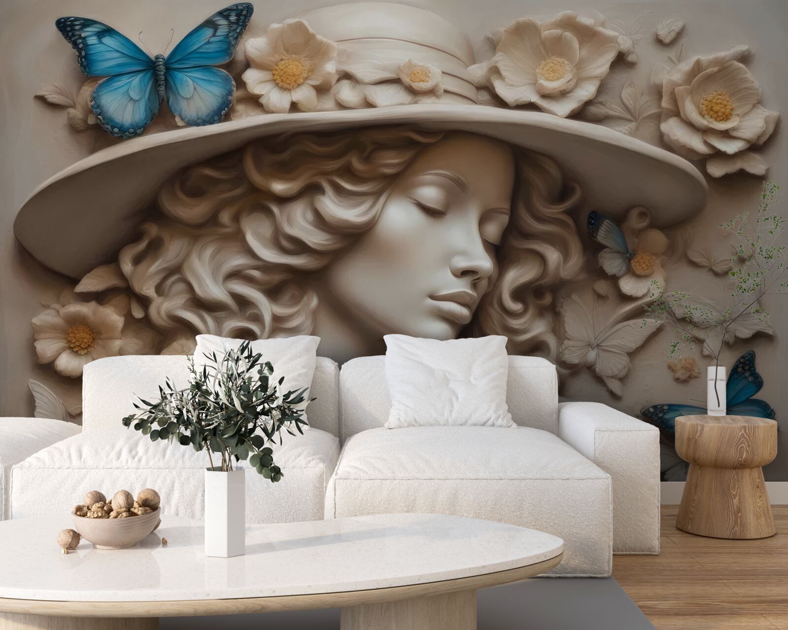 Fototapet fată cu pălărie și ochii închiși