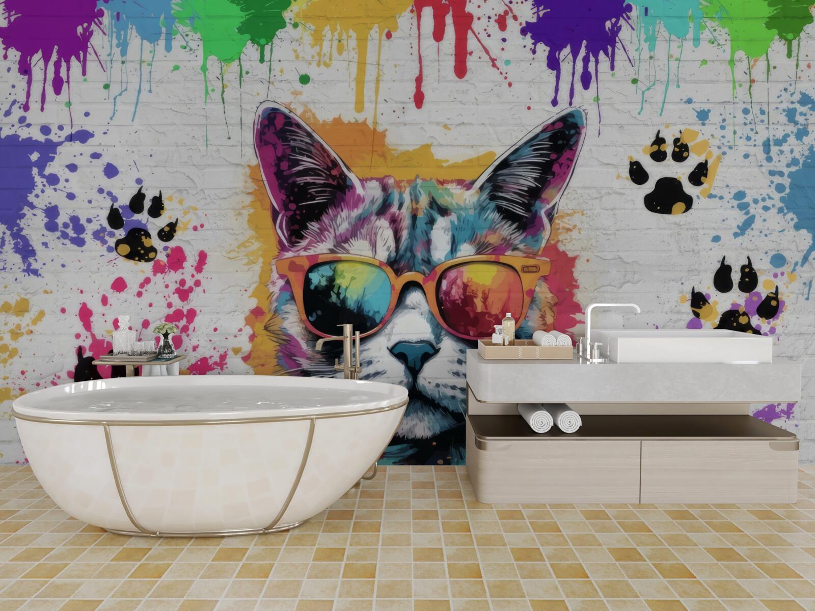 Fototapet pisică în ochelari