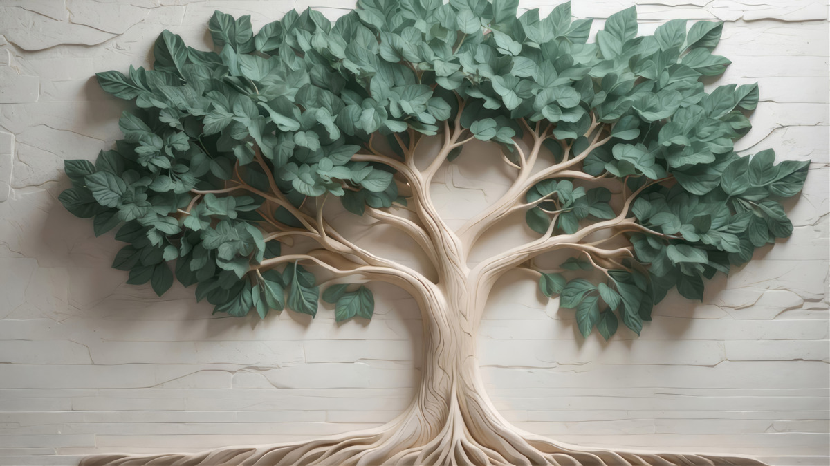 Fototapet copac cu frunziș verde dens