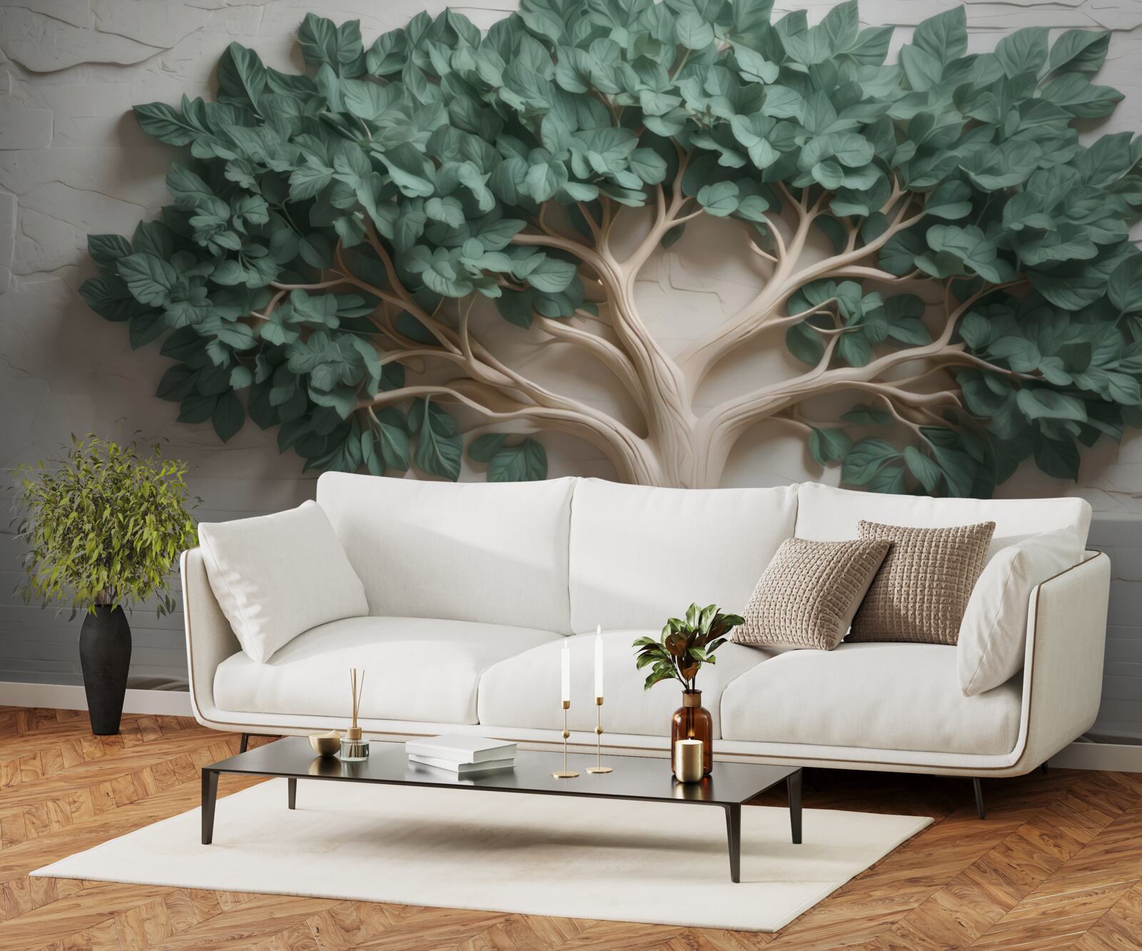 Fototapet copac cu frunziș verde dens