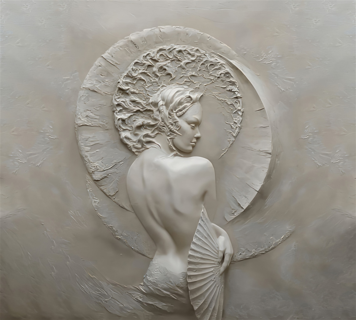 Fototapet fata își ascunde fața în spatele unui evantai