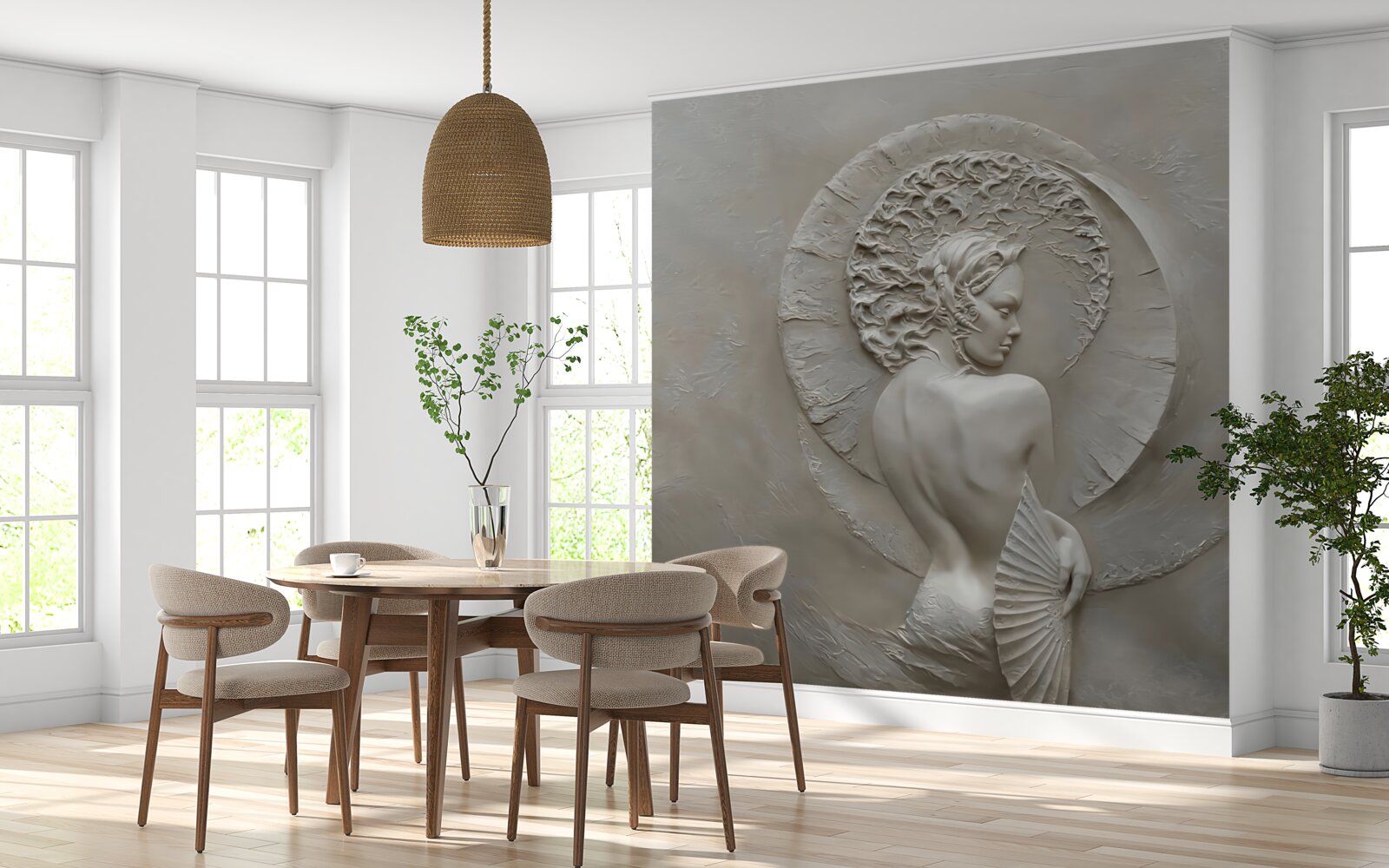 Fototapet fata își ascunde fața în spatele unui evantai