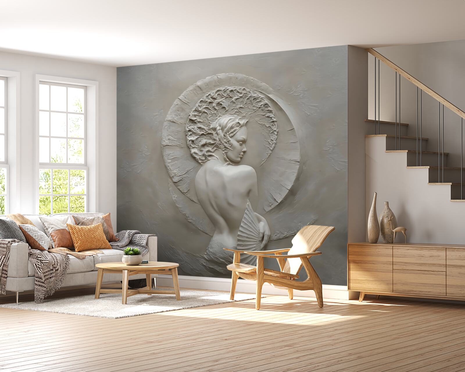 Fototapet fata își ascunde fața în spatele unui evantai