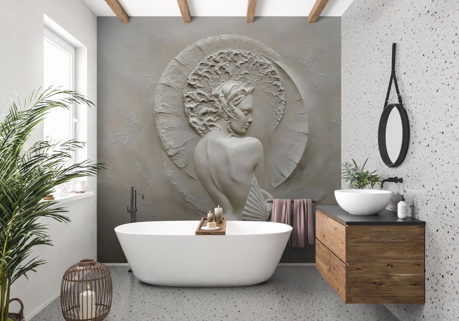 Fototapet fata își ascunde fața în spatele unui evantai