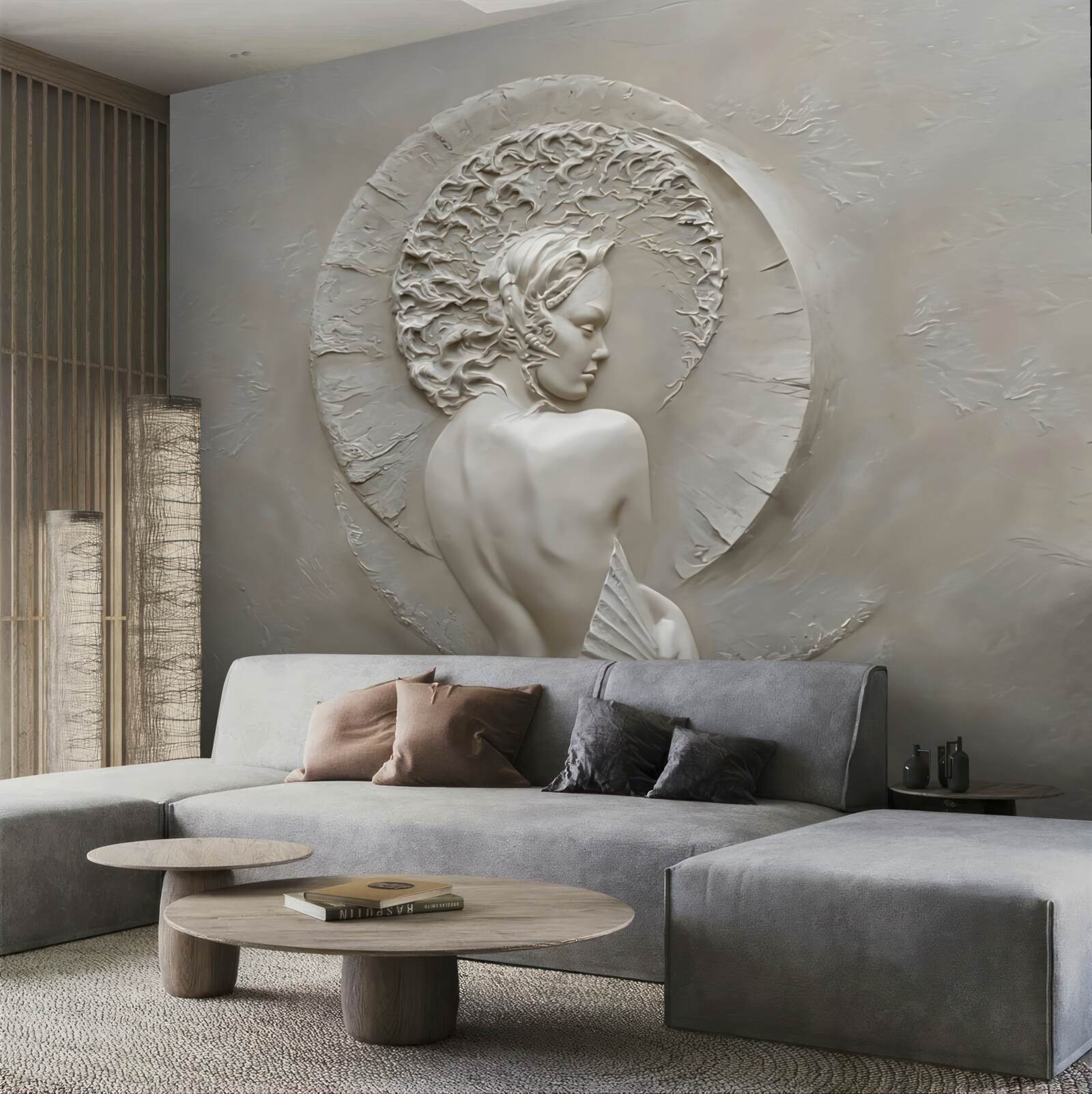 Fototapet fata își ascunde fața în spatele unui evantai