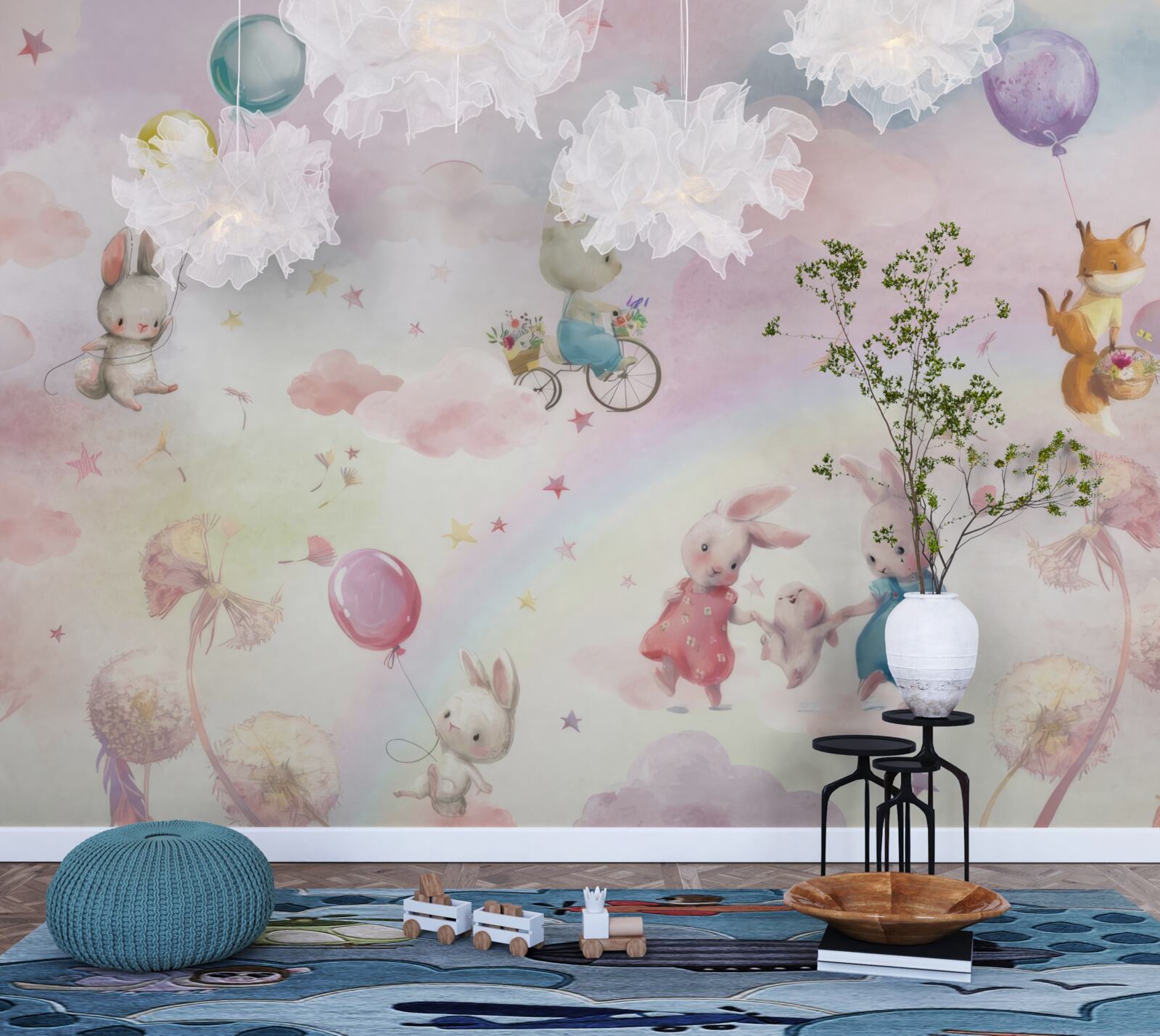 Fototapet iepuri și o vulpe mică