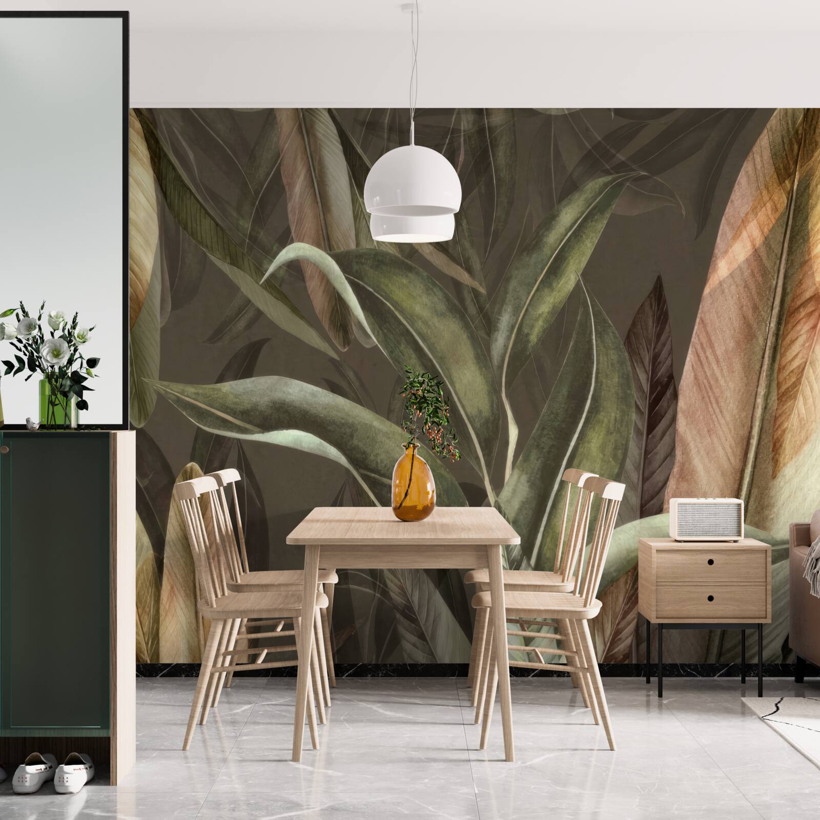 Fototapet frunze în nuanțe de maro și verde