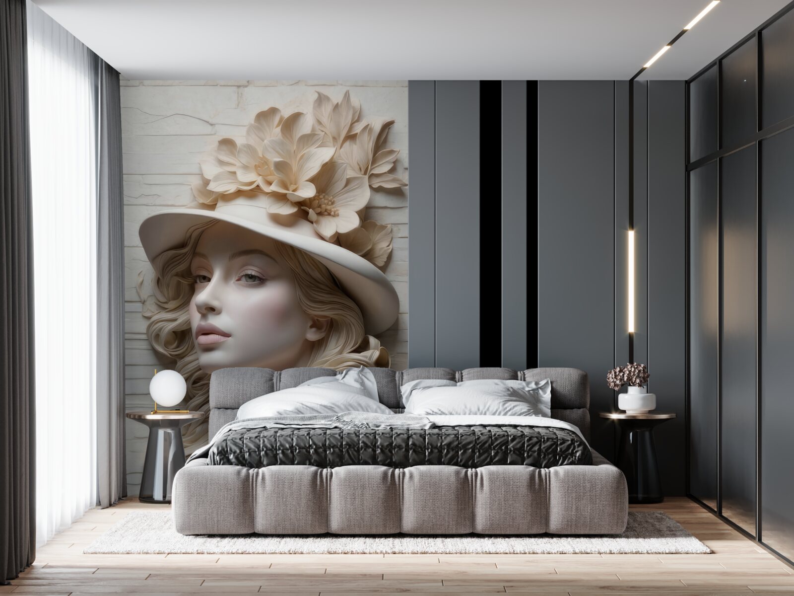 Fototapet doamnă atractivă cu o pălărie decorată cu flori