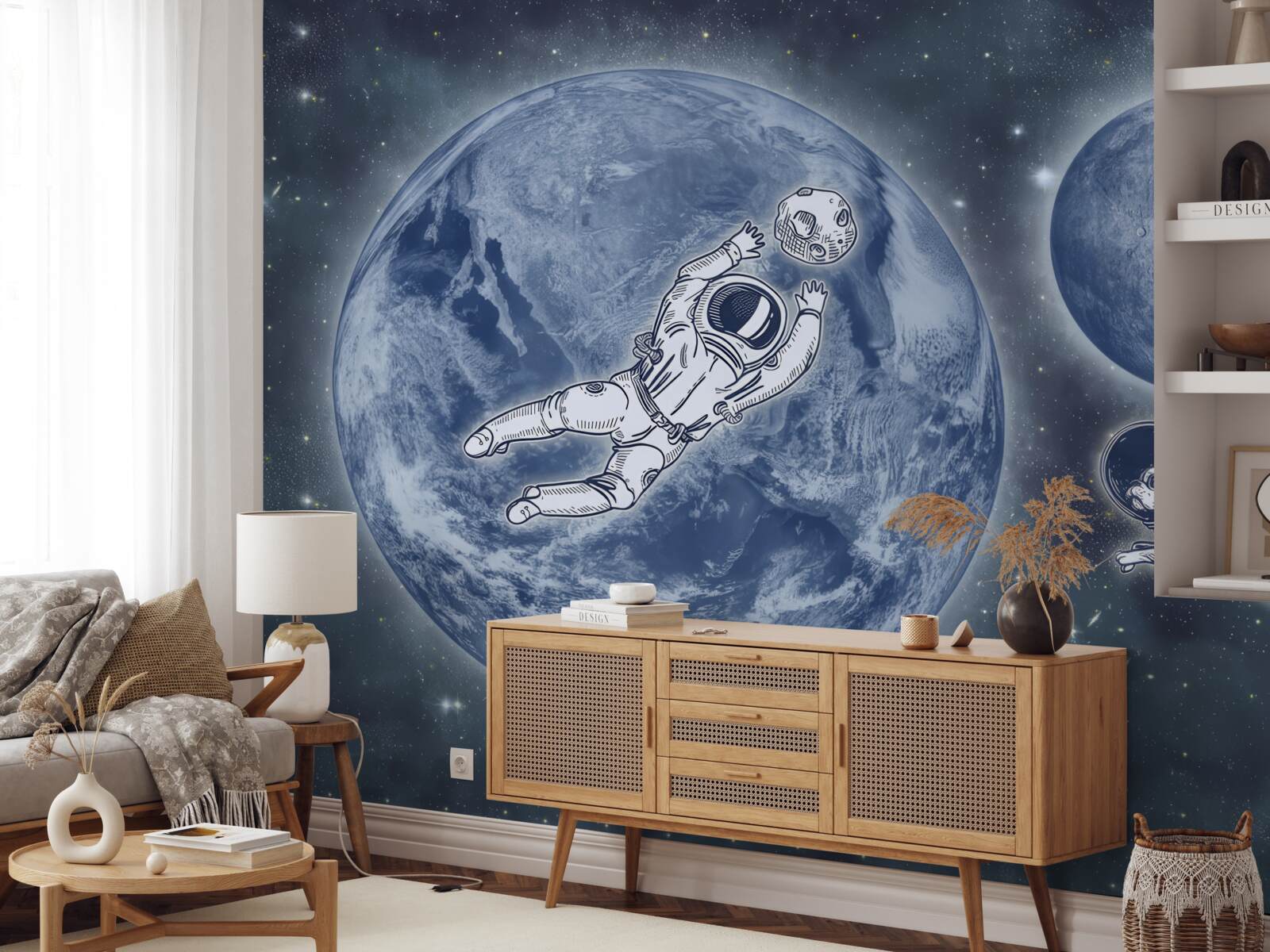 Fototapet astronaut și câine zboară în spațiu