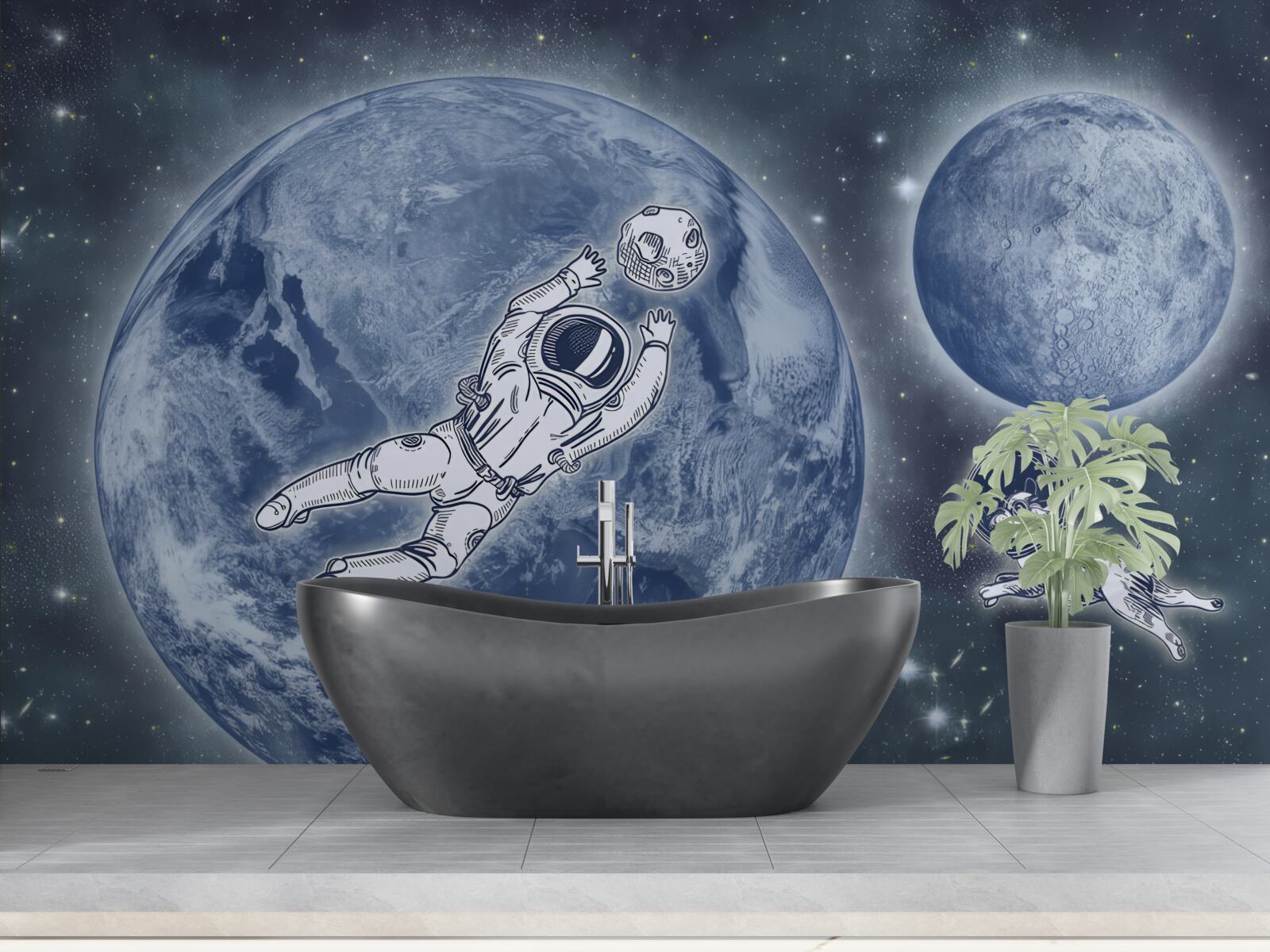 Fototapet astronaut și câine zboară în spațiu