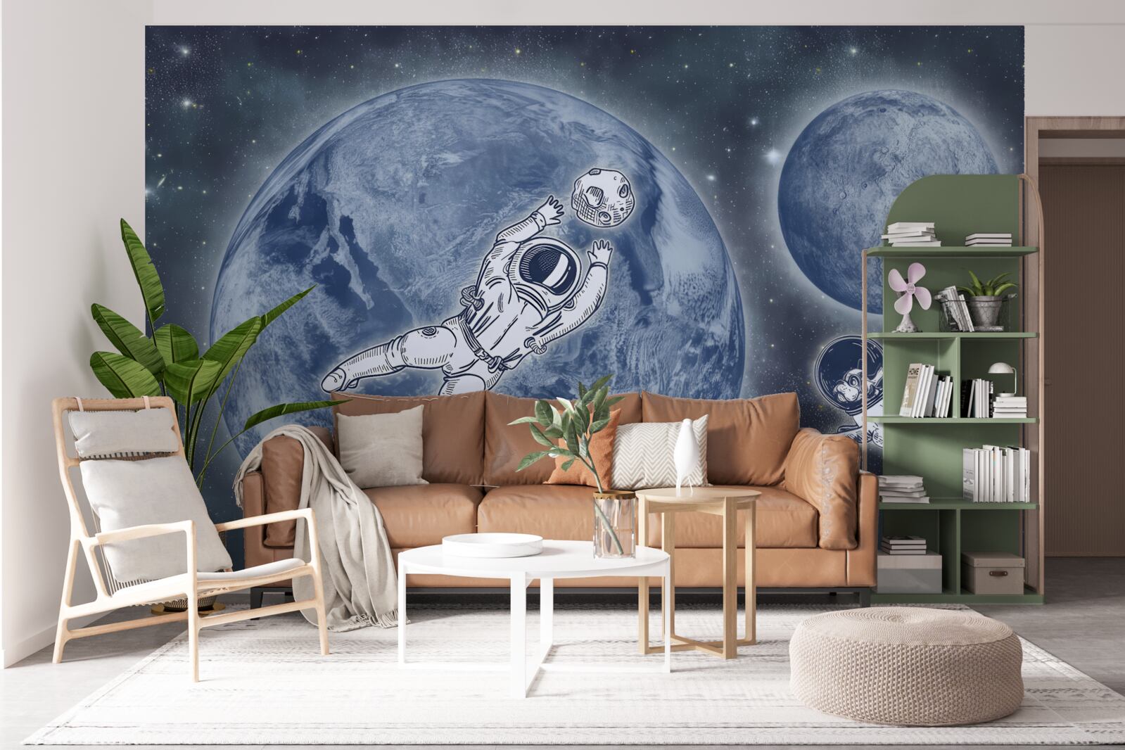 Fototapet astronaut și câine zboară în spațiu