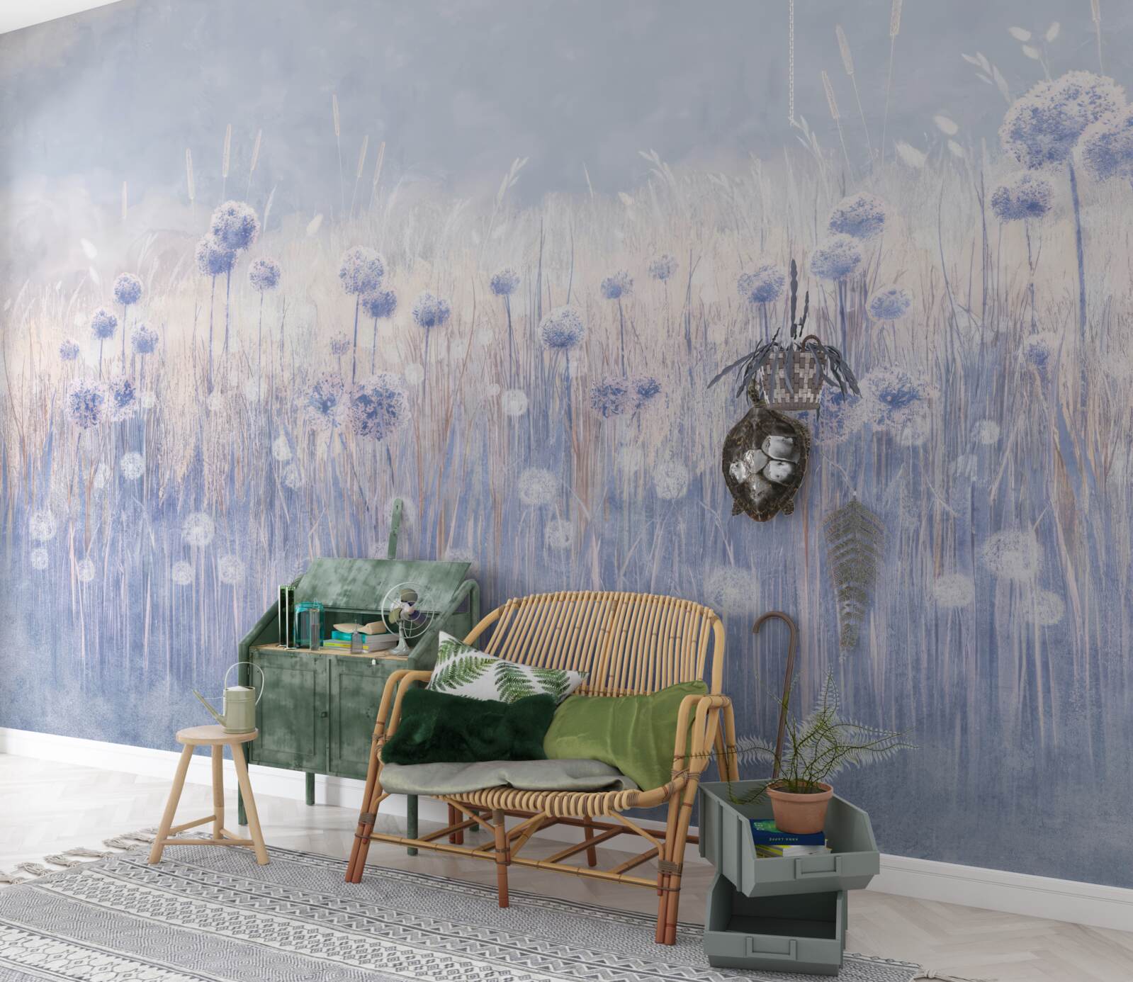 Fototapet plante de culoare liliac pe un fundal deschis