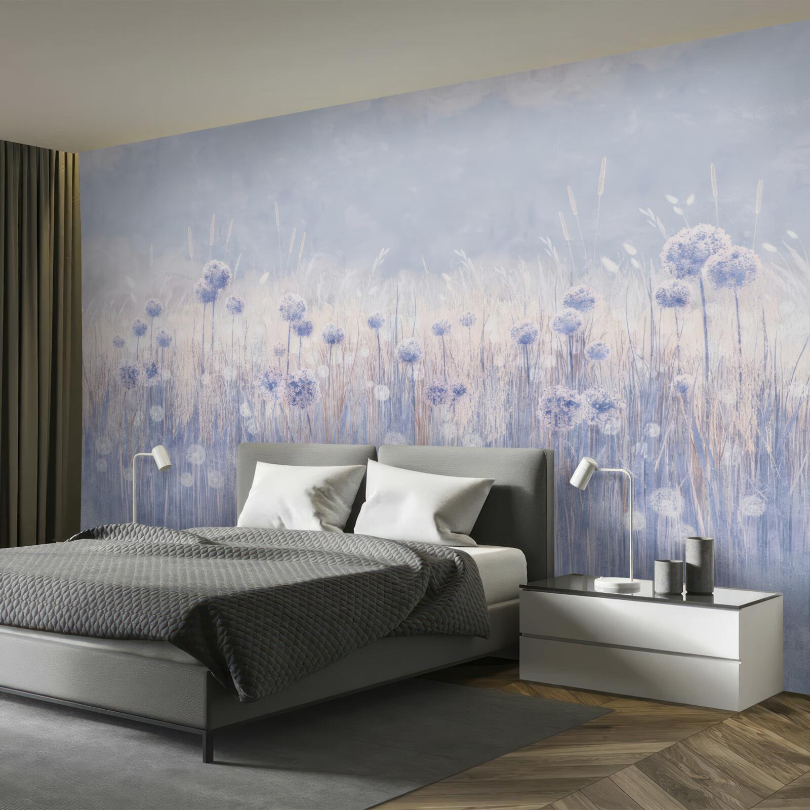 Fototapet plante de culoare liliac pe un fundal deschis