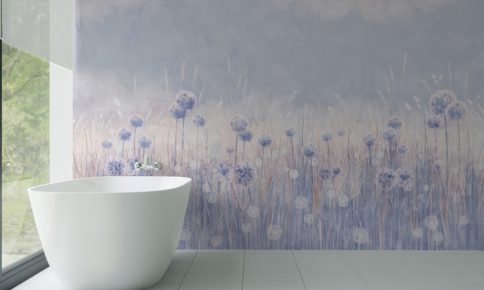 Fototapet plante de culoare liliac pe un fundal deschis