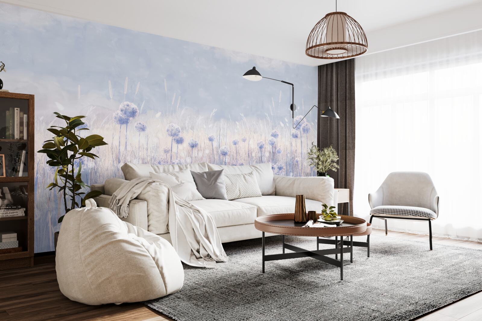 Fototapet plante de culoare liliac pe un fundal deschis