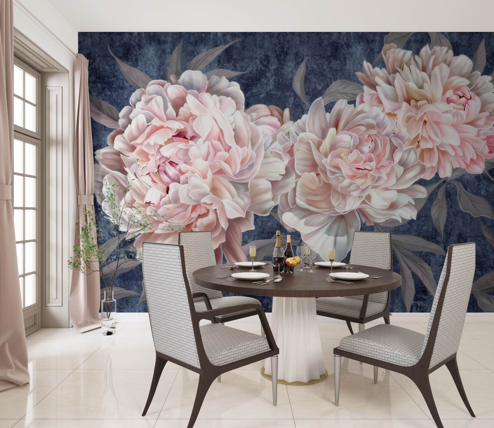 Fototapet bujori mari luminoase pe o suprafață întunecată