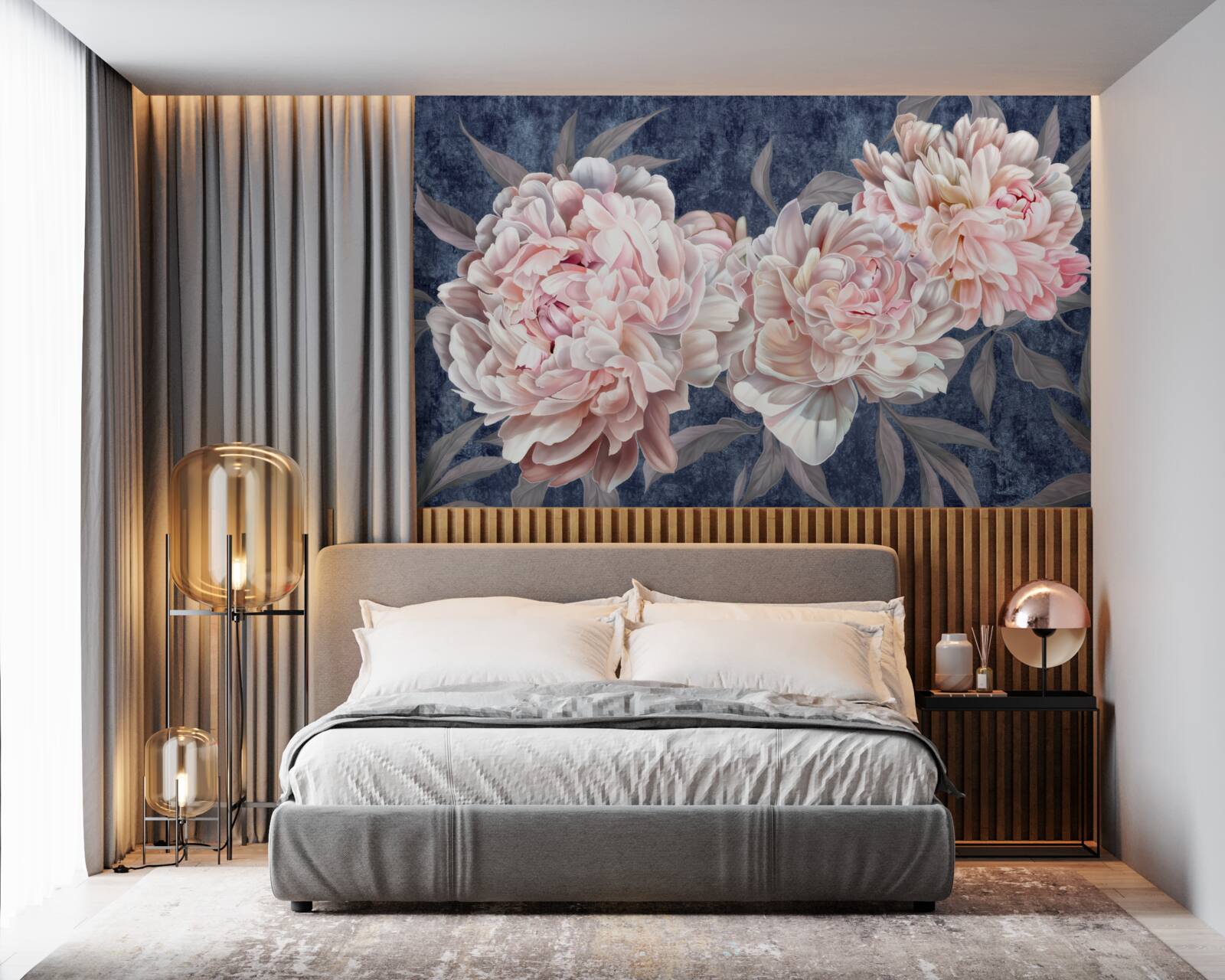 Fototapet bujori mari luminoase pe o suprafață întunecată