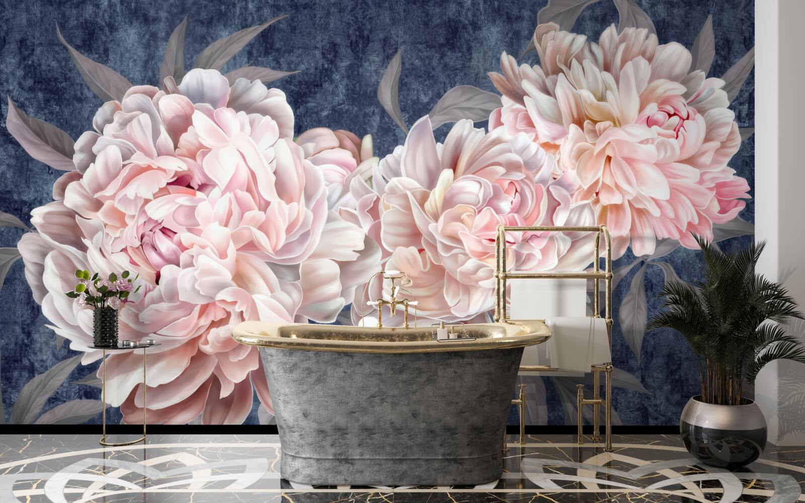 Fototapet bujori mari luminoase pe o suprafață întunecată