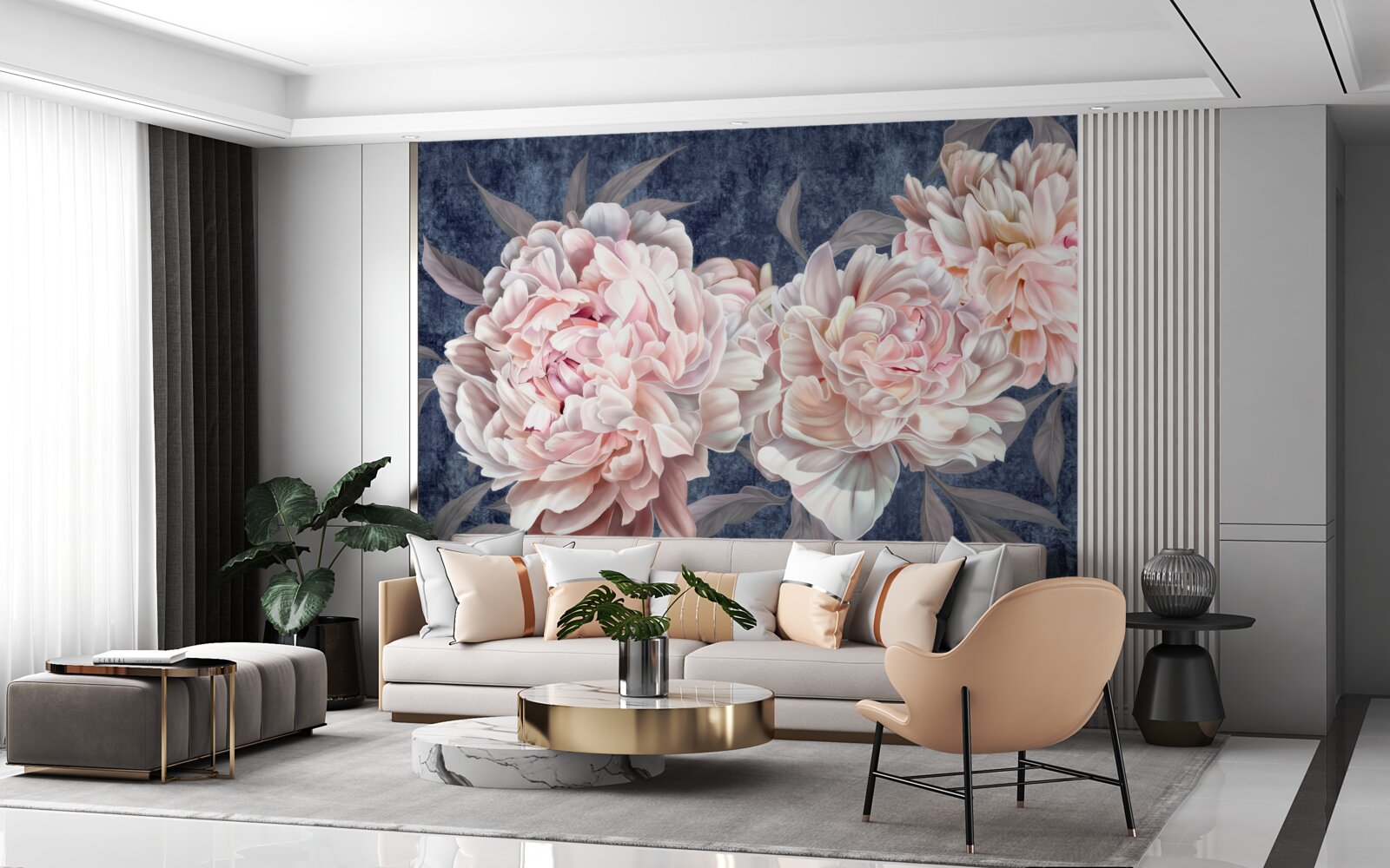 Fototapet bujori mari luminoase pe o suprafață întunecată