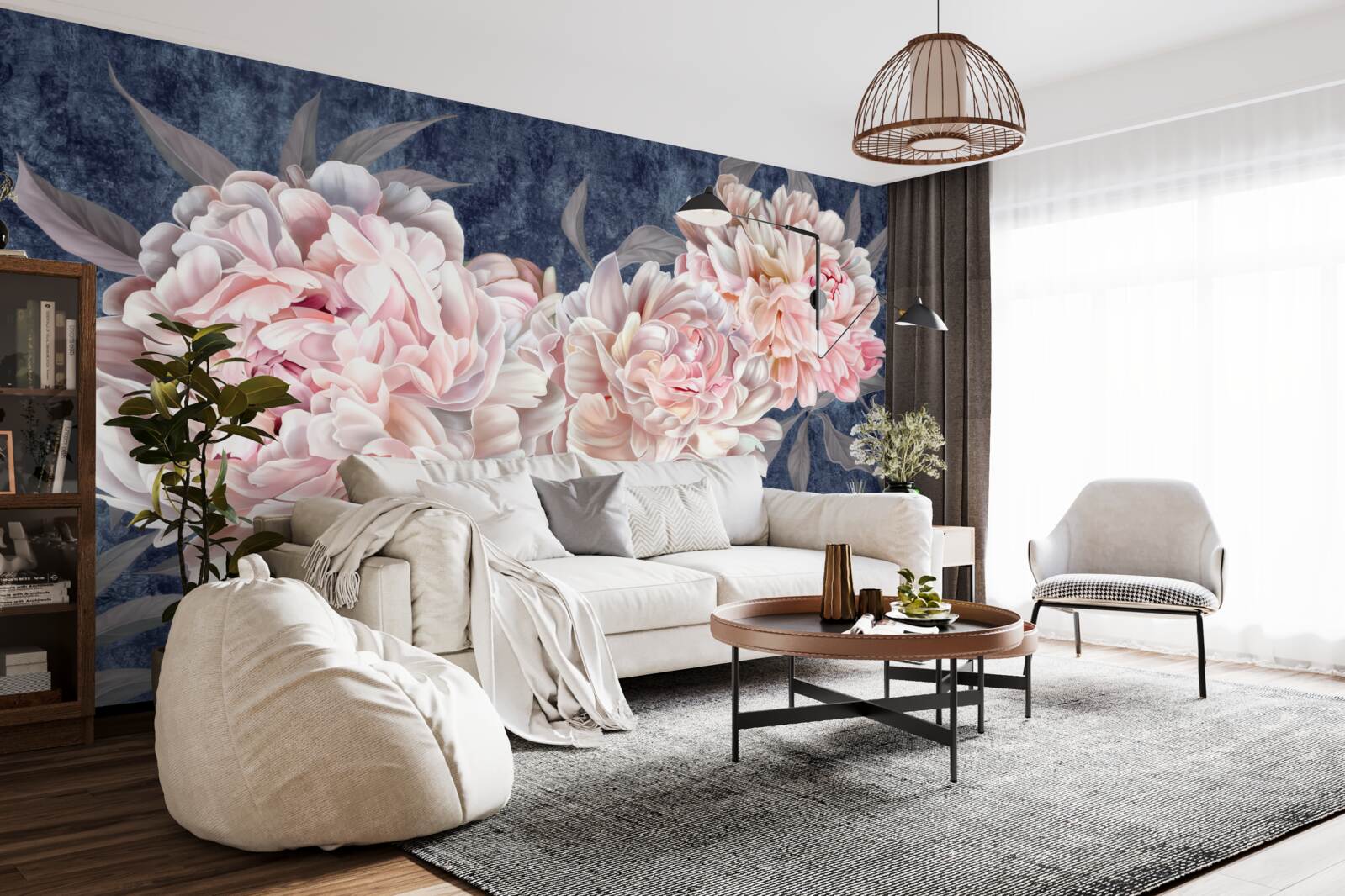 Fototapet bujori mari luminoase pe o suprafață întunecată