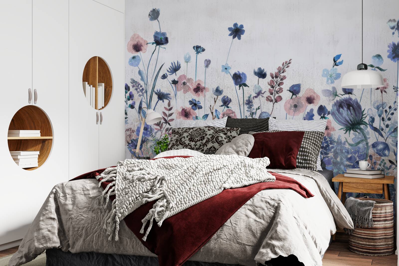 Fototapet plante și flori în nuanțe de albastru și roz