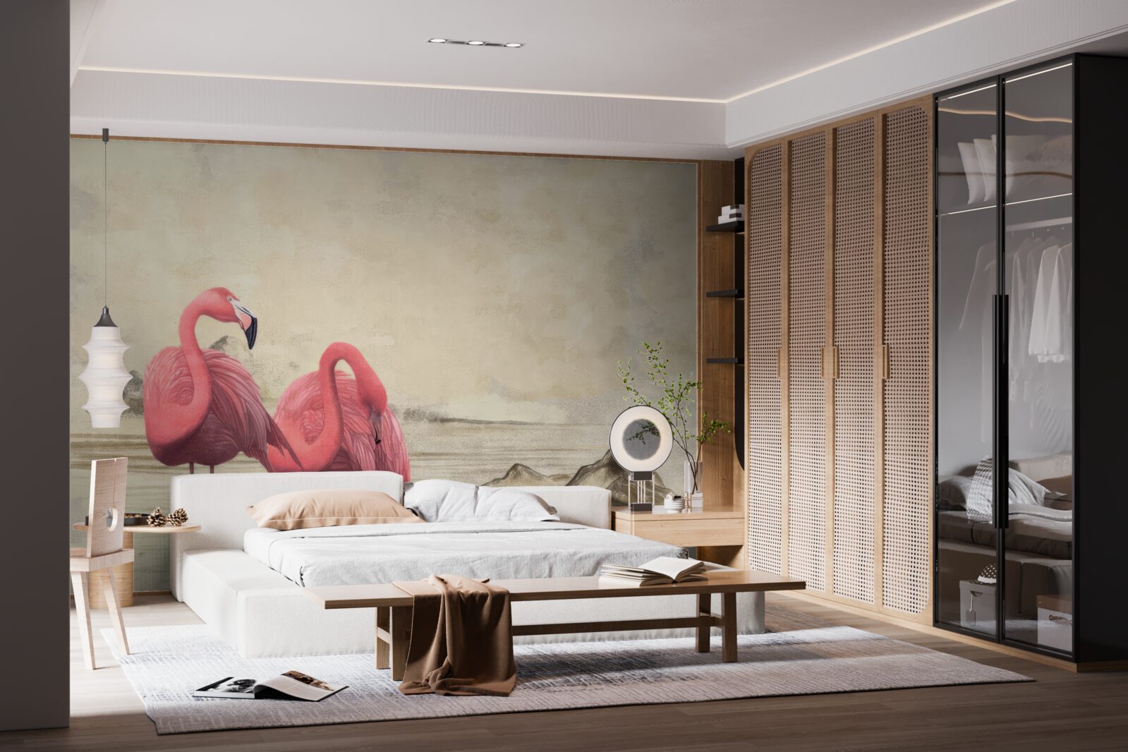 Fototapet o pereche de flamingo roz aprins