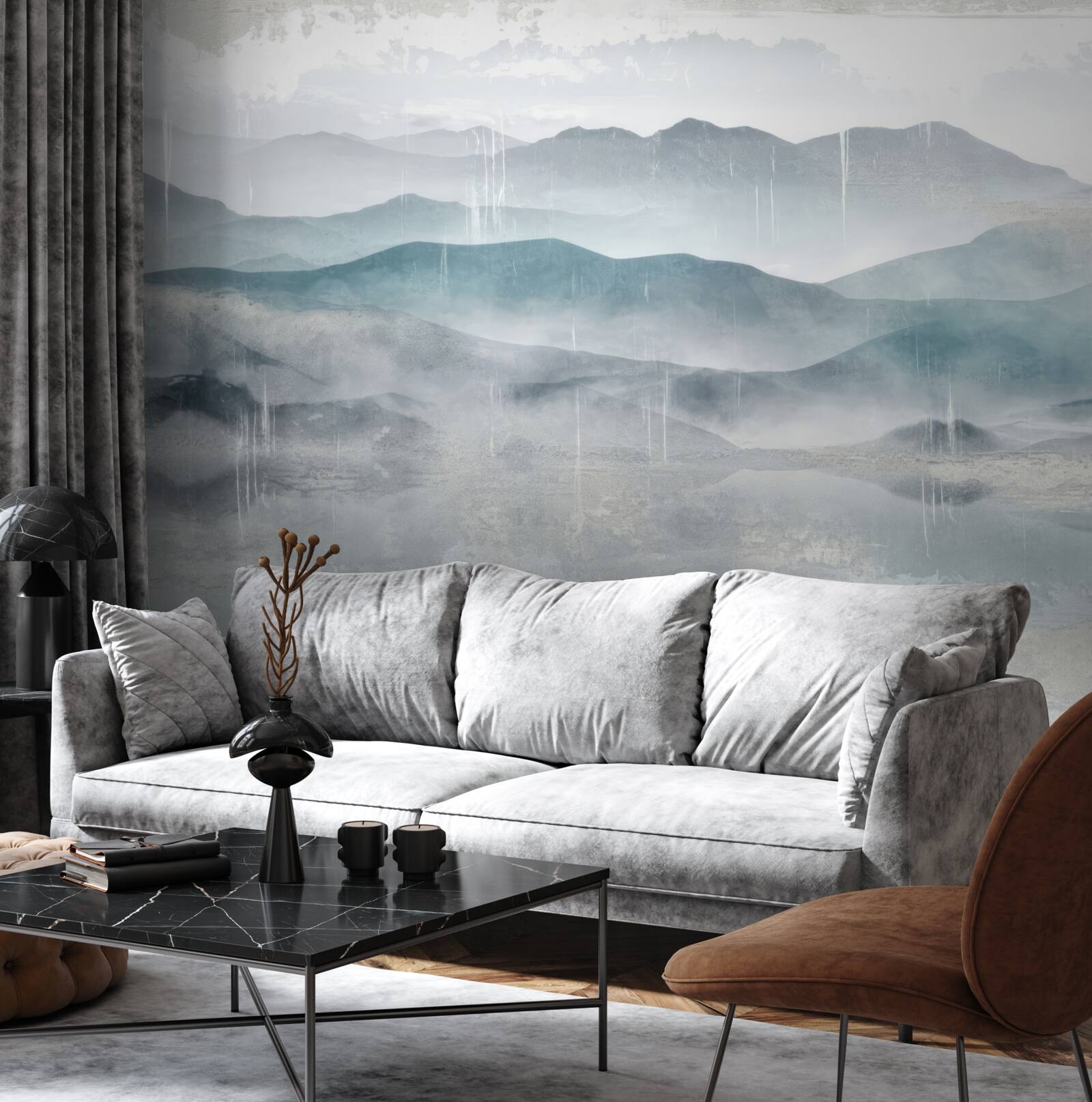 Fototapet contururile neclare ale munților